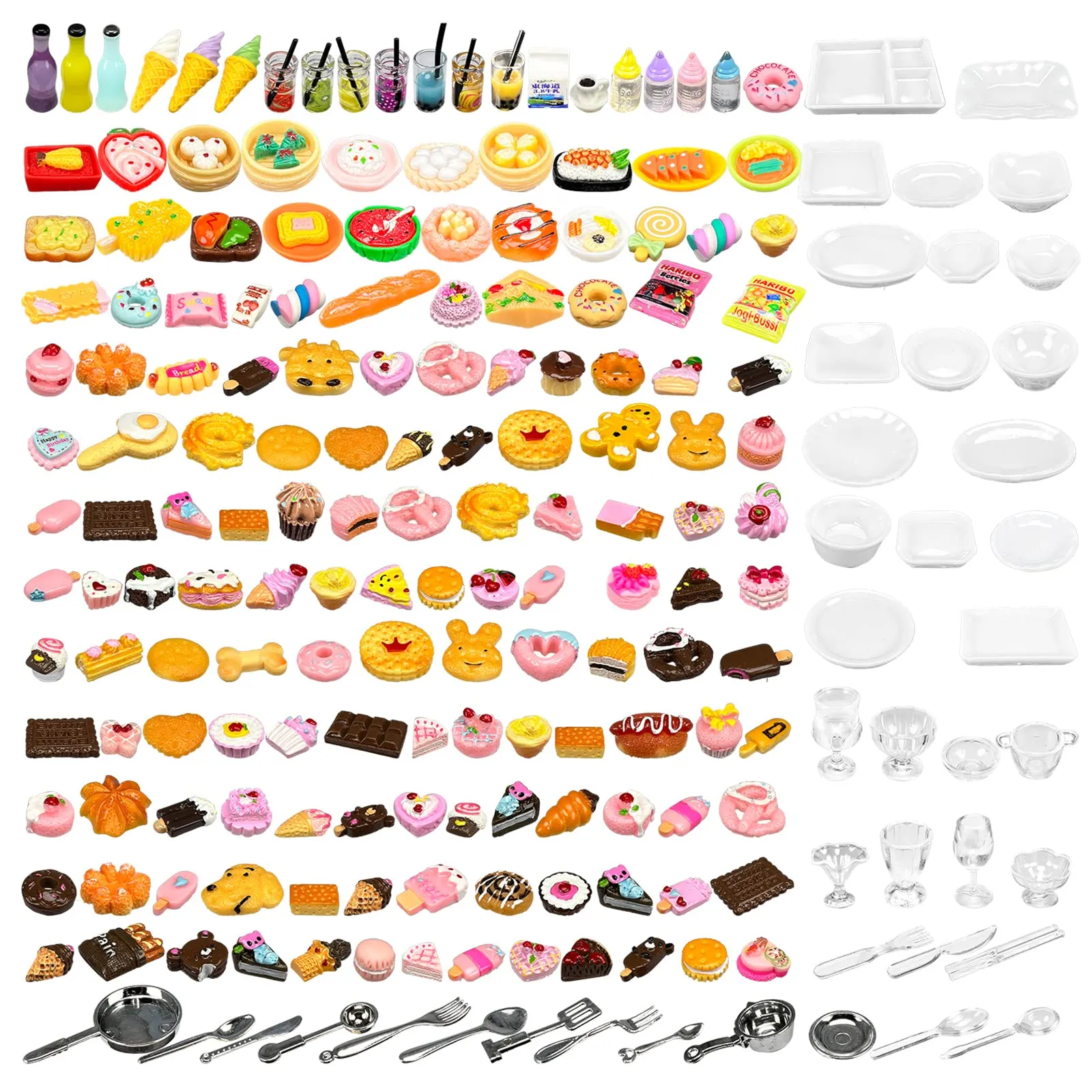 200pcs Miniature Landscape Food Drinks Bottle Mini Toys Doll House Kitchen Play Resin Dollhouse Accessories for Adults Teenagers Cooking Game Hamburger Ice Cream Cake Bread Tableware Party