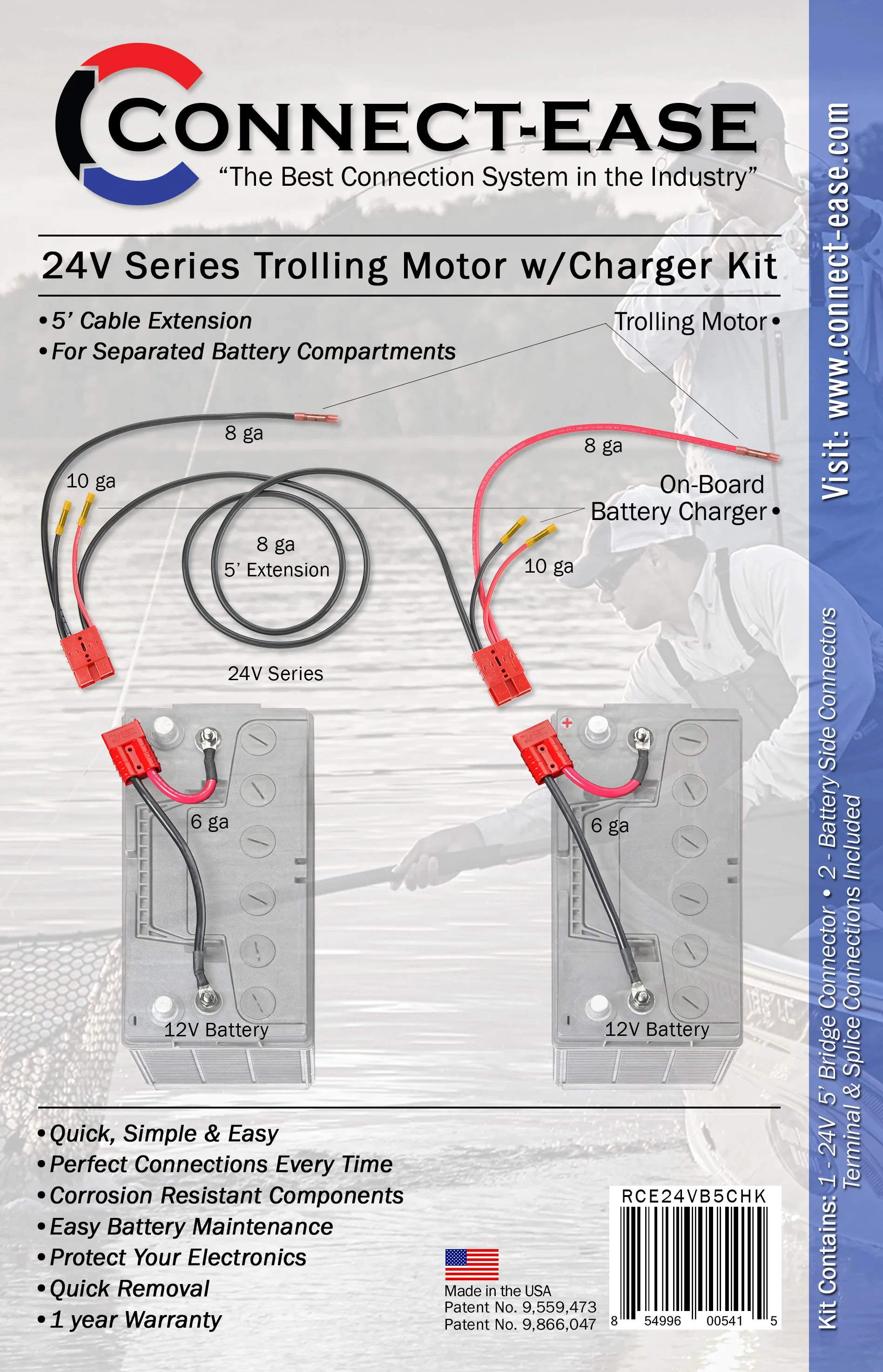 24 Volt Trolling Motor Connection  5' Extension for Separated Battery Compartments (RCE24VB5CHK) Lithium Compatible