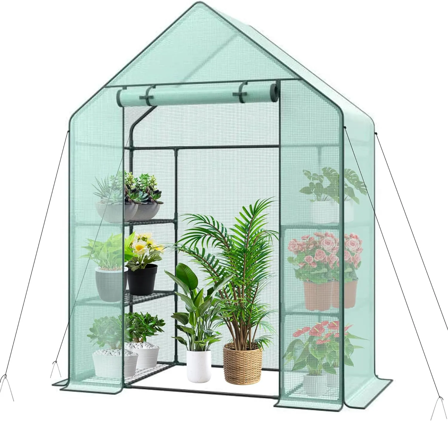 4 Tier Mini Greenhouse Indoor Outdoor with PE Cover and Roll-Up Zipper Door, Portable Greenhouse Tent Grow Seeds & Seedlings, 27x19x63-Inch