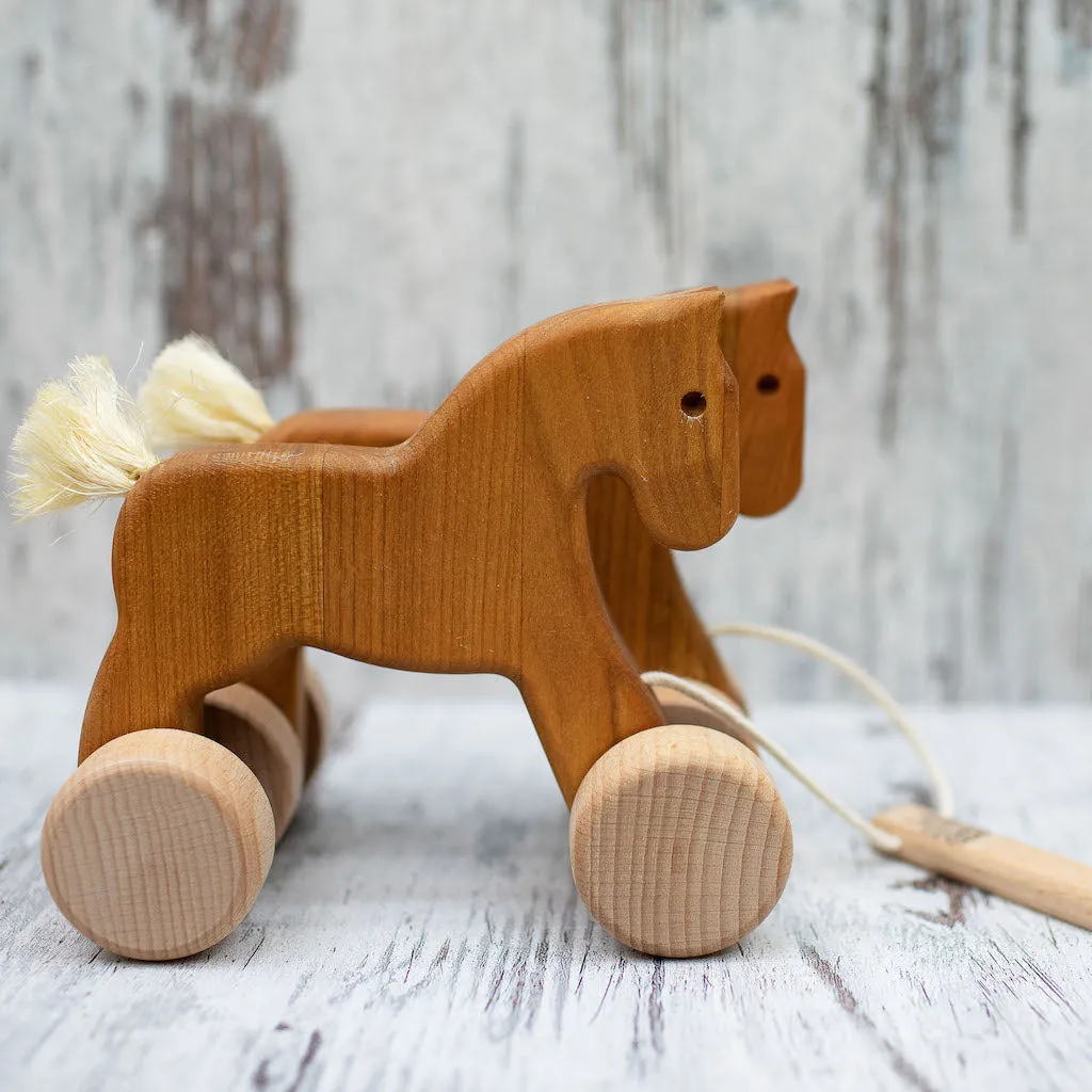 Classic Wooden Bajo Double Horses Pull Toy for Kids