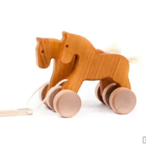 Classic Wooden Bajo Double Horses Pull Toy for Kids