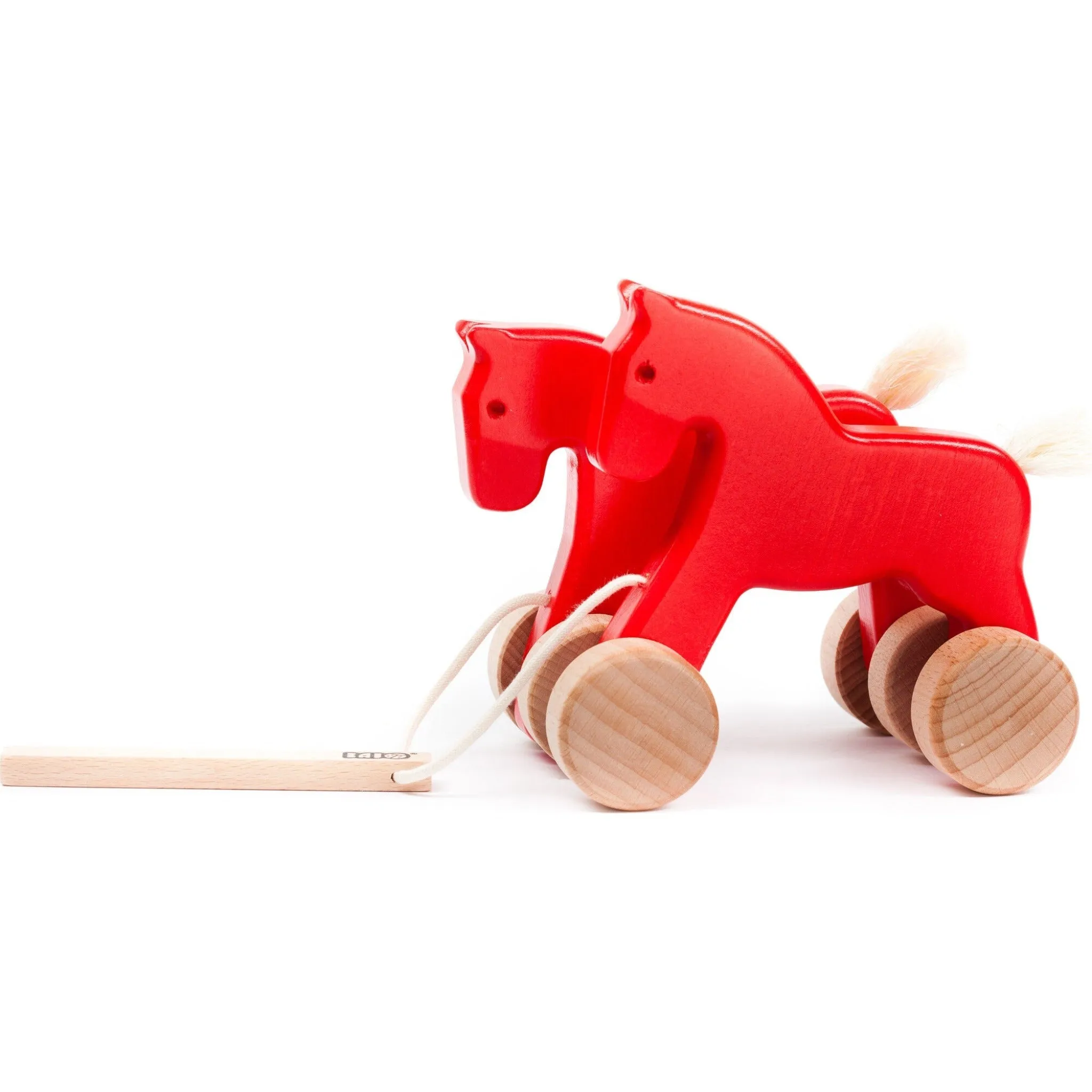 Classic Wooden Bajo Double Horses Pull Toy for Kids