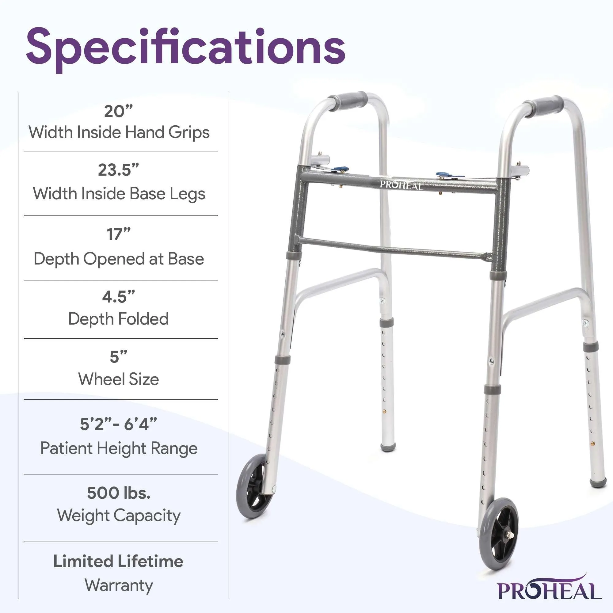 Bariatric Silver Folding Steel Walker with Wheels - 500 lbs Capacity