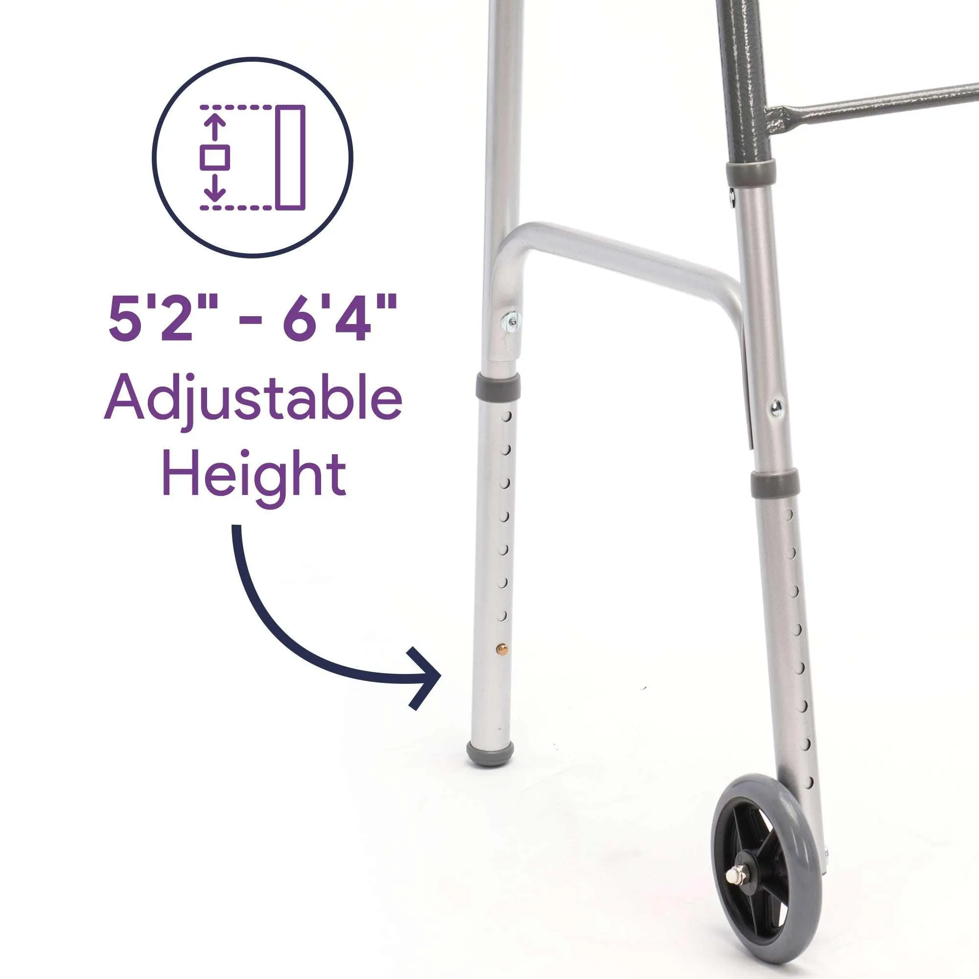 Bariatric Silver Folding Steel Walker with Wheels - 500 lbs Capacity