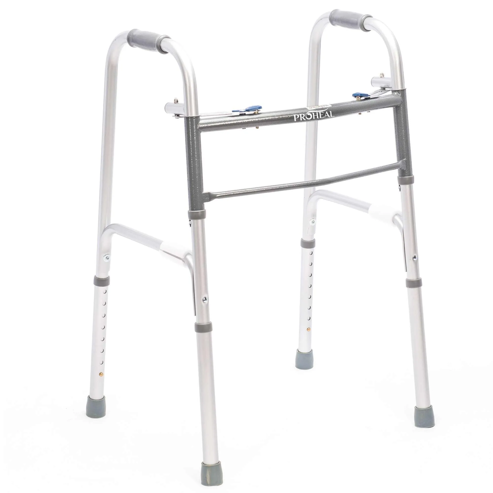 Bariatric Silver Folding Steel Walker without Wheels - 500 lbs Capacity