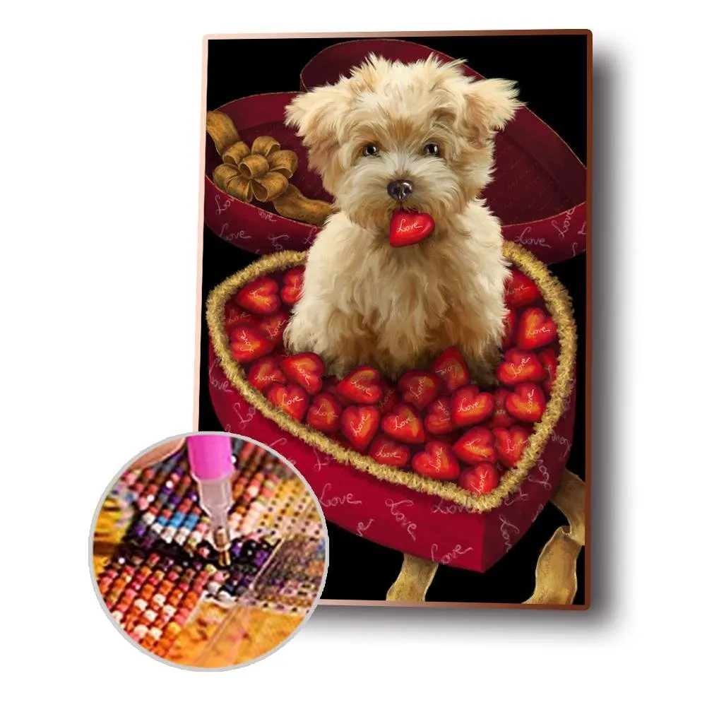 Bedroom Love Heart Dog - Full Round Diamond - 30x40CM