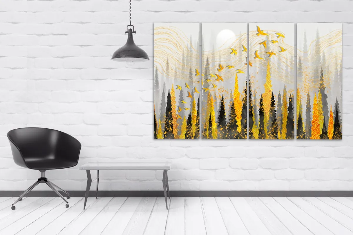 Black and gold forest wall art, Nature canvas painting, housewarming and wedding gift, farmhouse wall decor, multi panel wall art