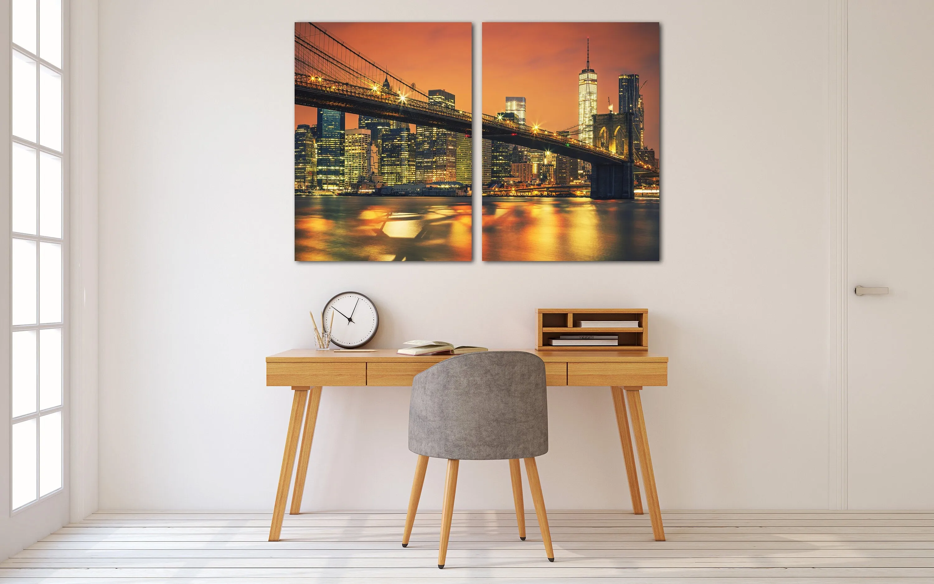 Brooklyn bridge print New york city painting extra large multi panel wall art American bridge home wall decor framed art print canvas