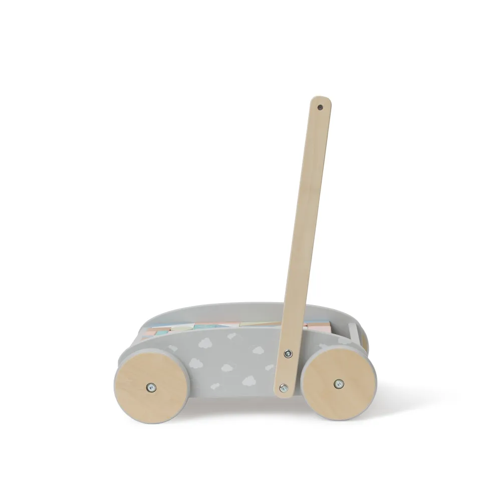 Bubble Wooden Baby Push Cart & Walker with 45 Building Blocks