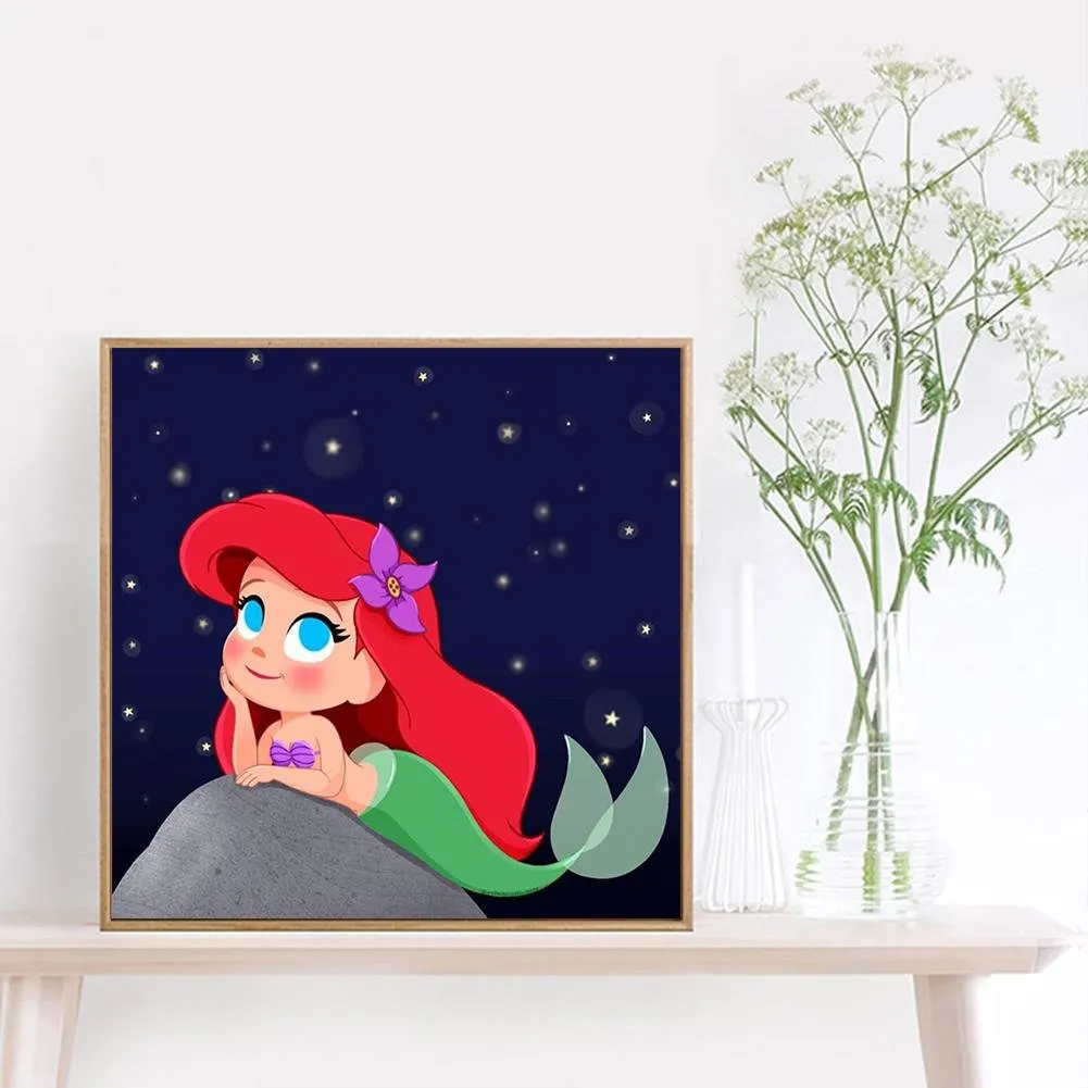 Cartoon Mermaid  - Full Round Diamond - 30x30cm