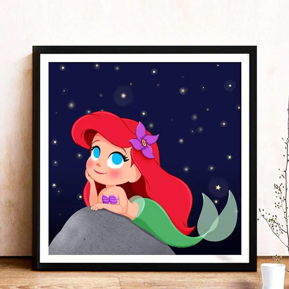 Cartoon Mermaid  - Full Round Diamond - 30x30cm