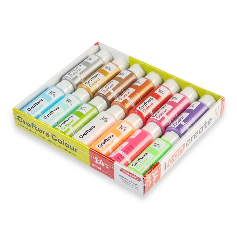 Crafters Colour Metallic & Fluoro Discovery Paint Set 14pc x 60ml