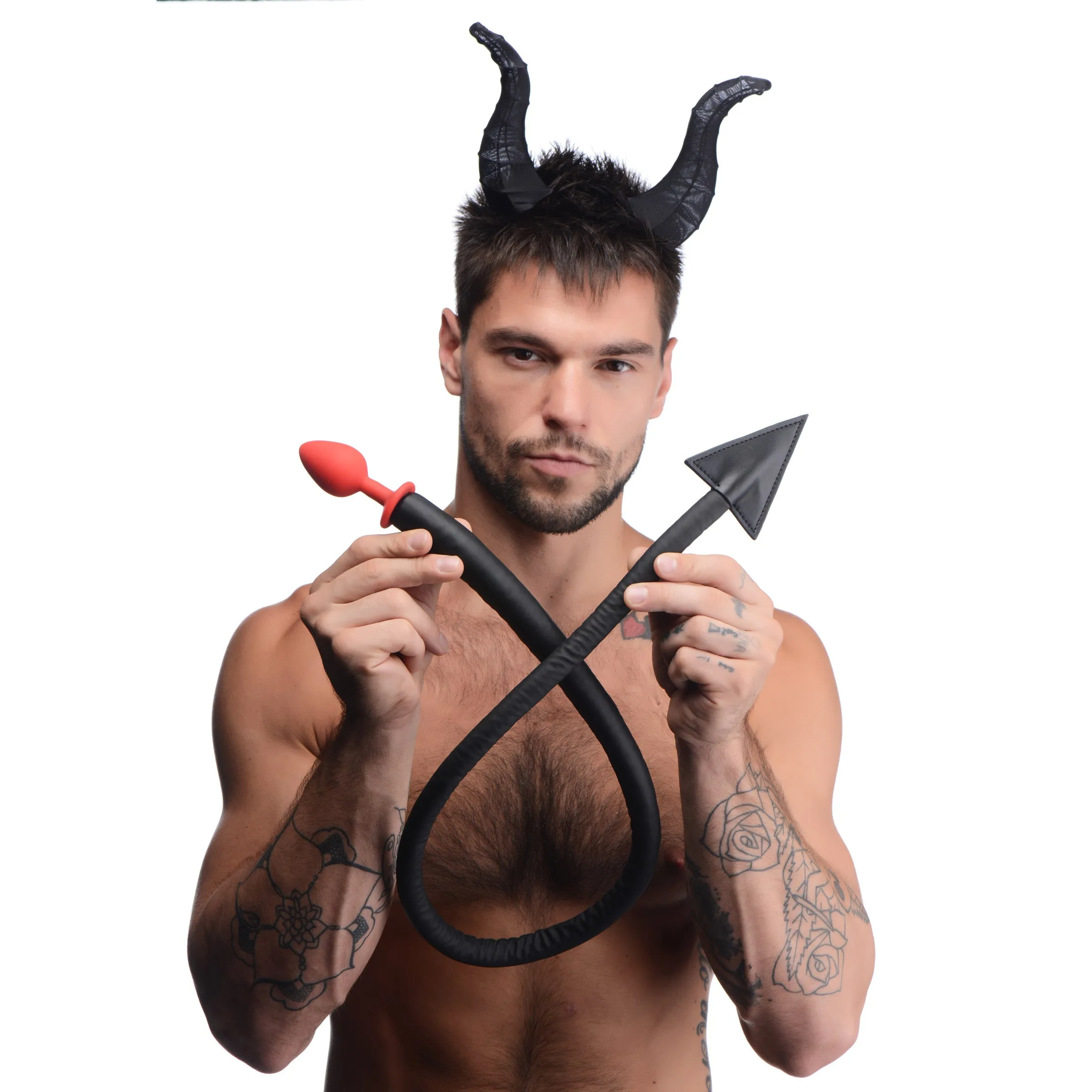 Sure, heres an optimized title for the product:

Luxe Devil Tail Anal Plug & Horns Cosplay Set - Premium Silicone Costume Accessories