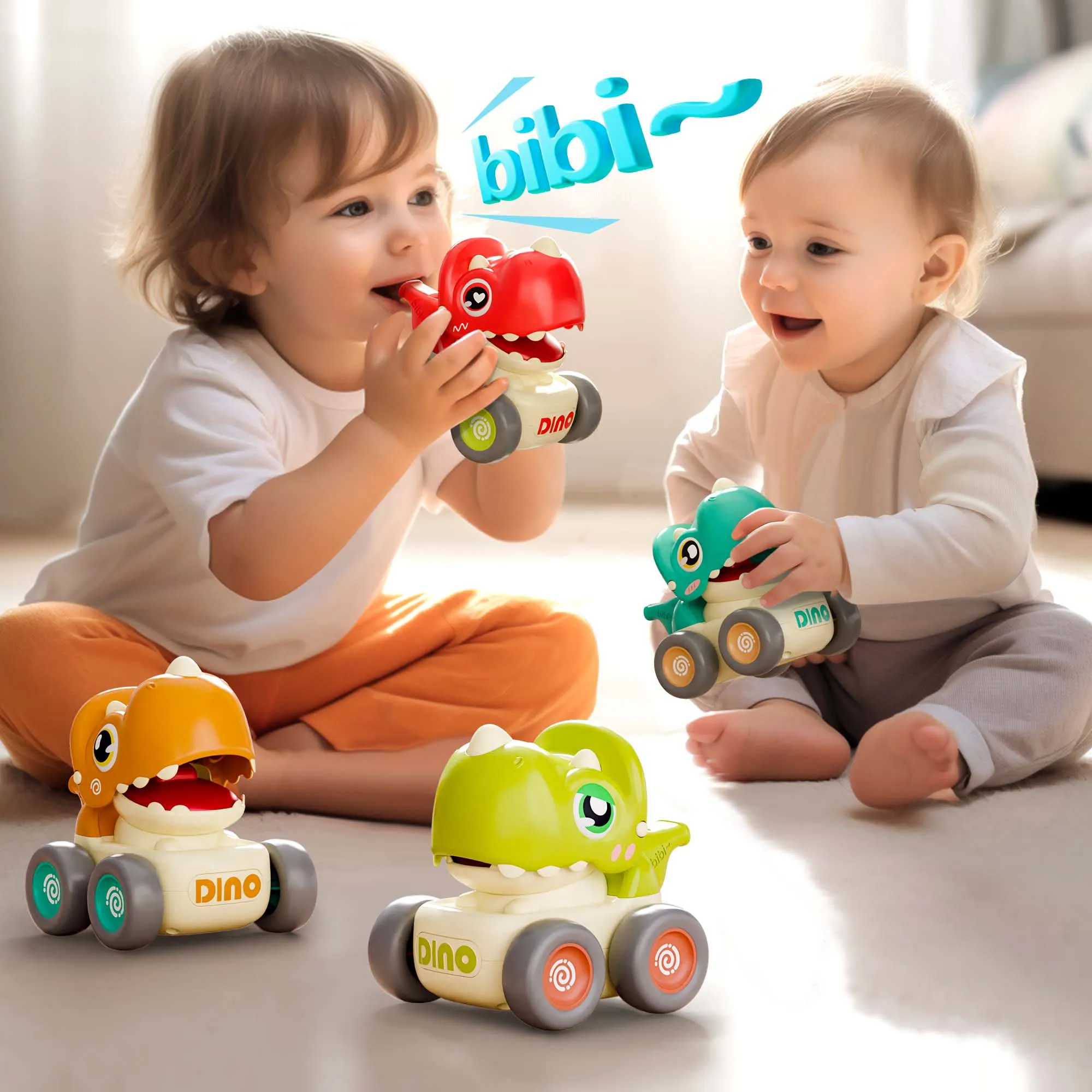 Dinosaur Vehicle Car Toys for Toddlers 1-3, Baby Dino Press Go Whistle Cars