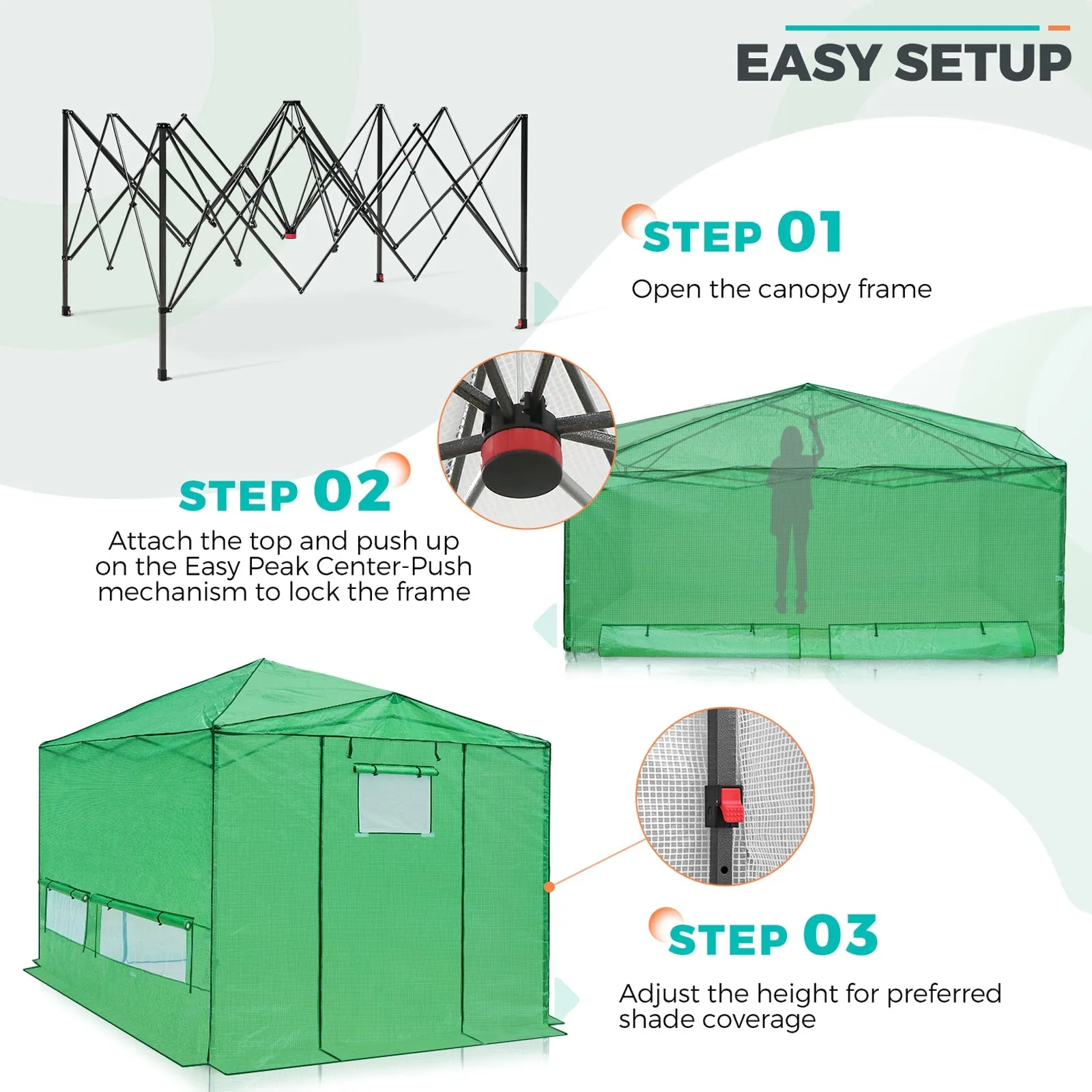 EAGLE PEAK 12x8 Portable Large Walk-in Instant Greenhouse with Support Pole