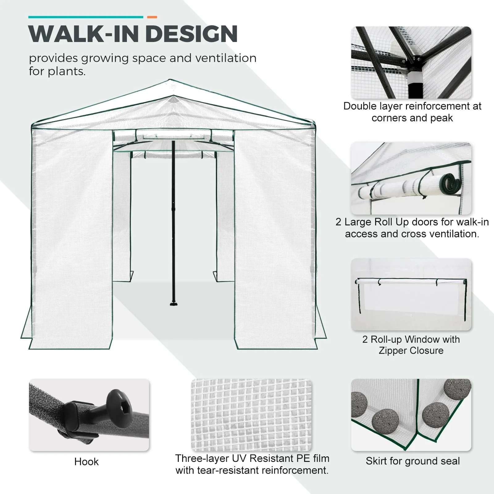 EAGLE PEAK 12x8 Portable Large Walk-in Instant Greenhouse with Support Pole