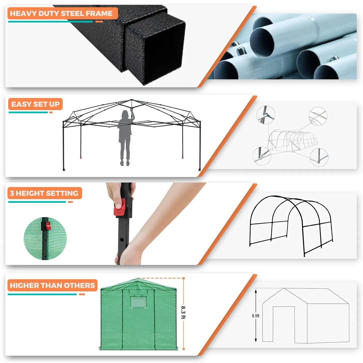 EAGLE PEAK 12x8 Portable Large Walk-in Instant Greenhouse with Support Pole