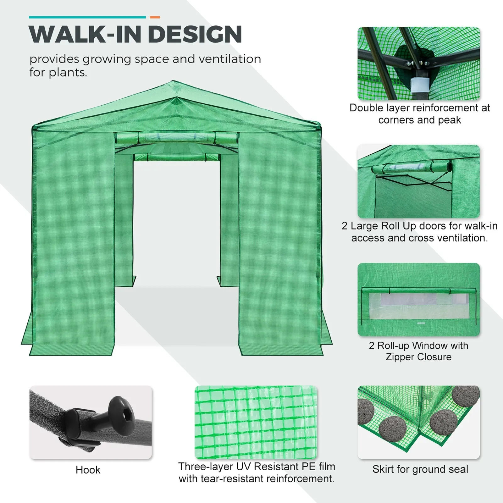 EAGLE PEAK 12x8 Portable Large Walk-in Instant Greenhouse with Support Pole