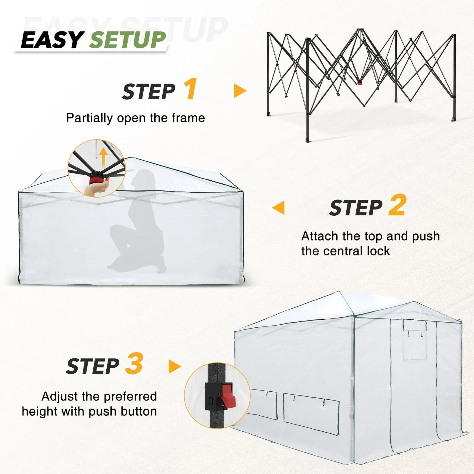 EAGLE PEAK 12x8 Portable Large Walk-in Instant Greenhouse with Support Pole