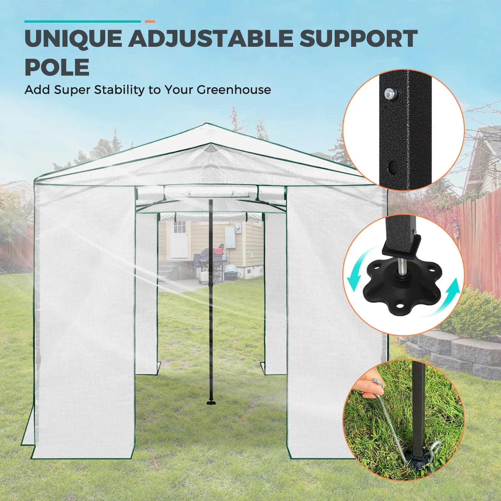 EAGLE PEAK 12x8 Portable Large Walk-in Instant Greenhouse with Support Pole