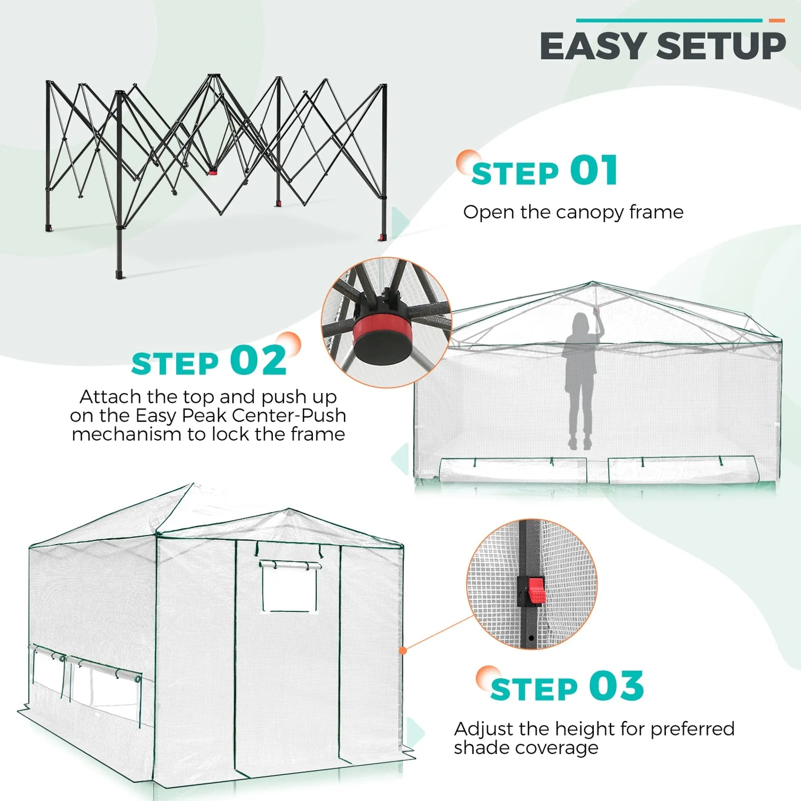 EAGLE PEAK 12x8 Portable Large Walk-in Instant Greenhouse with Support Pole