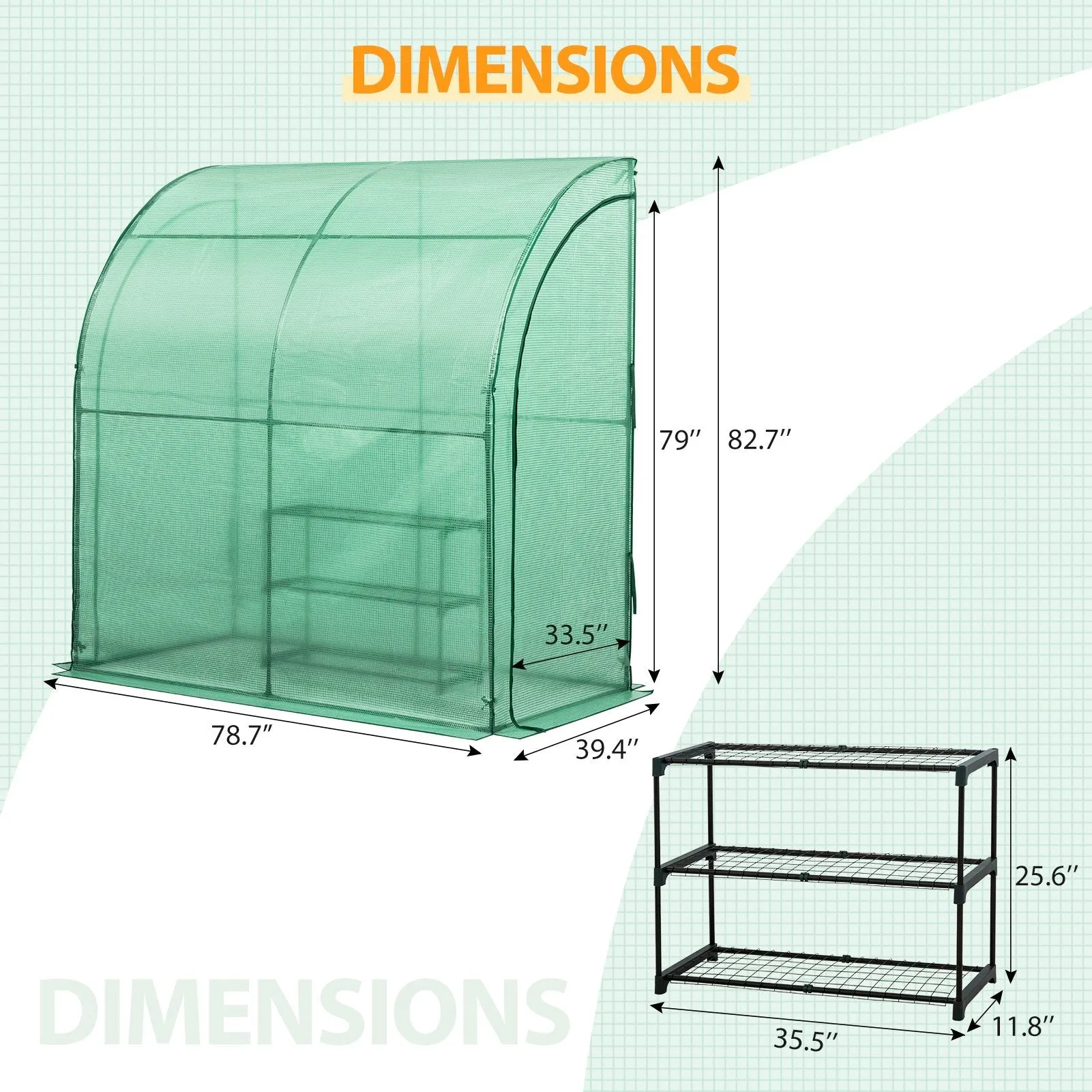 EAGLE PEAK 6.6x3.3x6.9 Outdoor Lean to Walk-in Greenhouse with Shelf