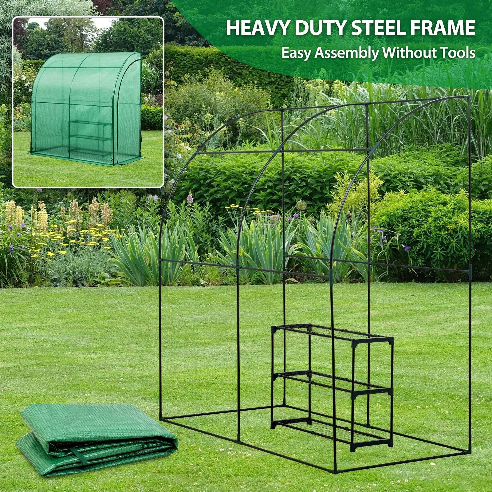 EAGLE PEAK 6.6x3.3x6.9 Outdoor Lean to Walk-in Greenhouse with Shelf