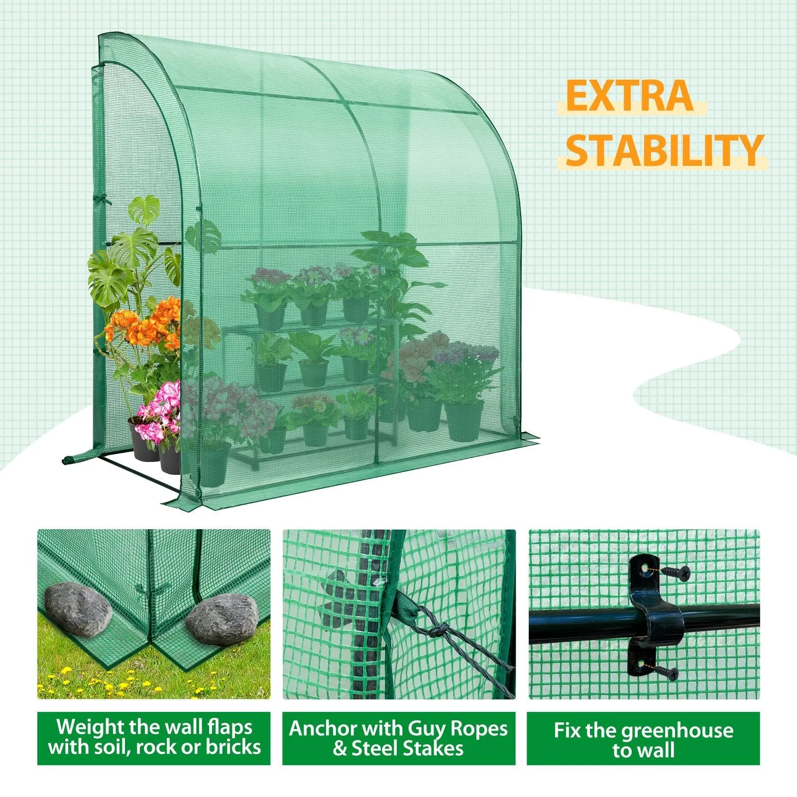 EAGLE PEAK 6.6x3.3x6.9 Outdoor Lean to Walk-in Greenhouse with Shelf