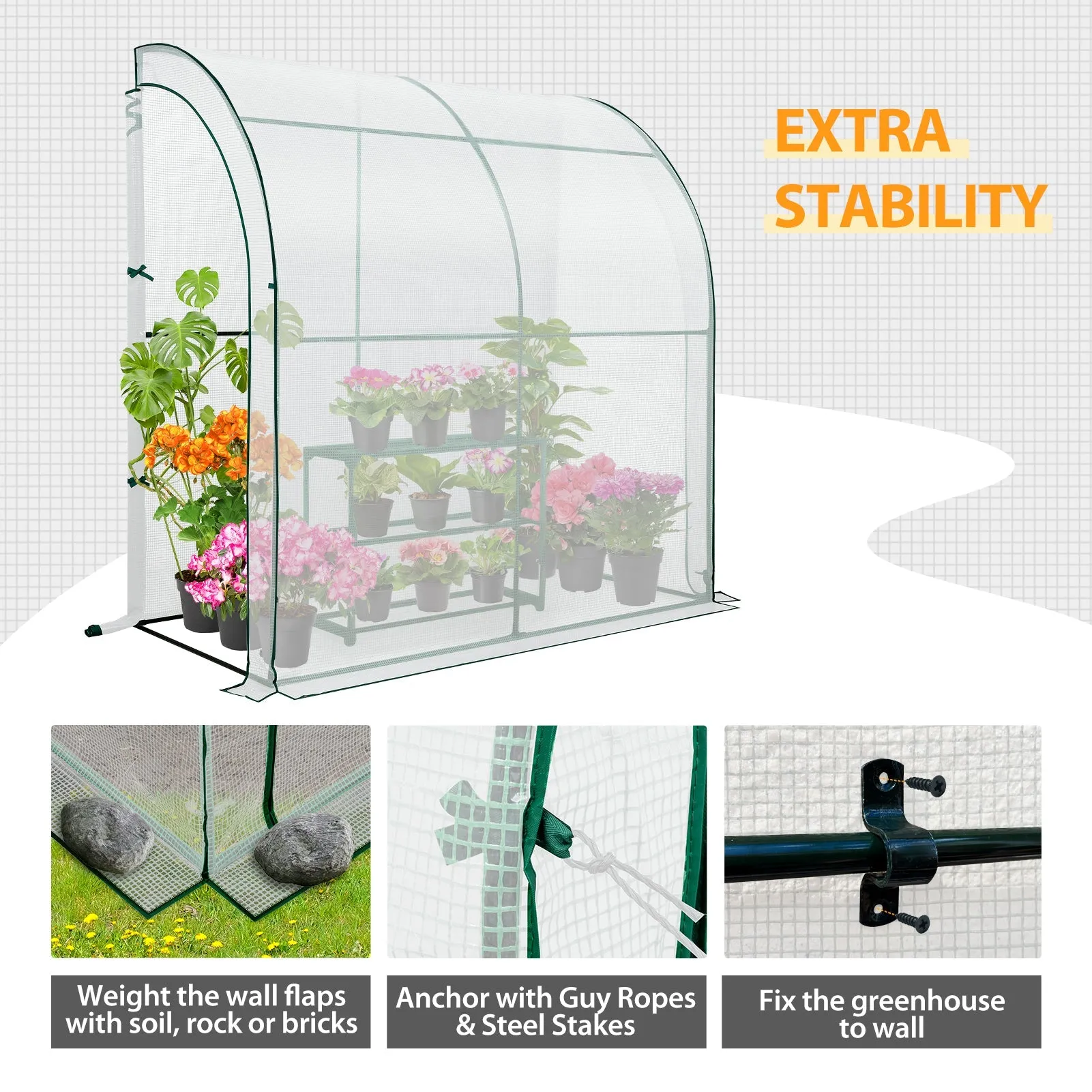 EAGLE PEAK 6.6x3.3x6.9 Outdoor Lean to Walk-in Greenhouse with Shelf