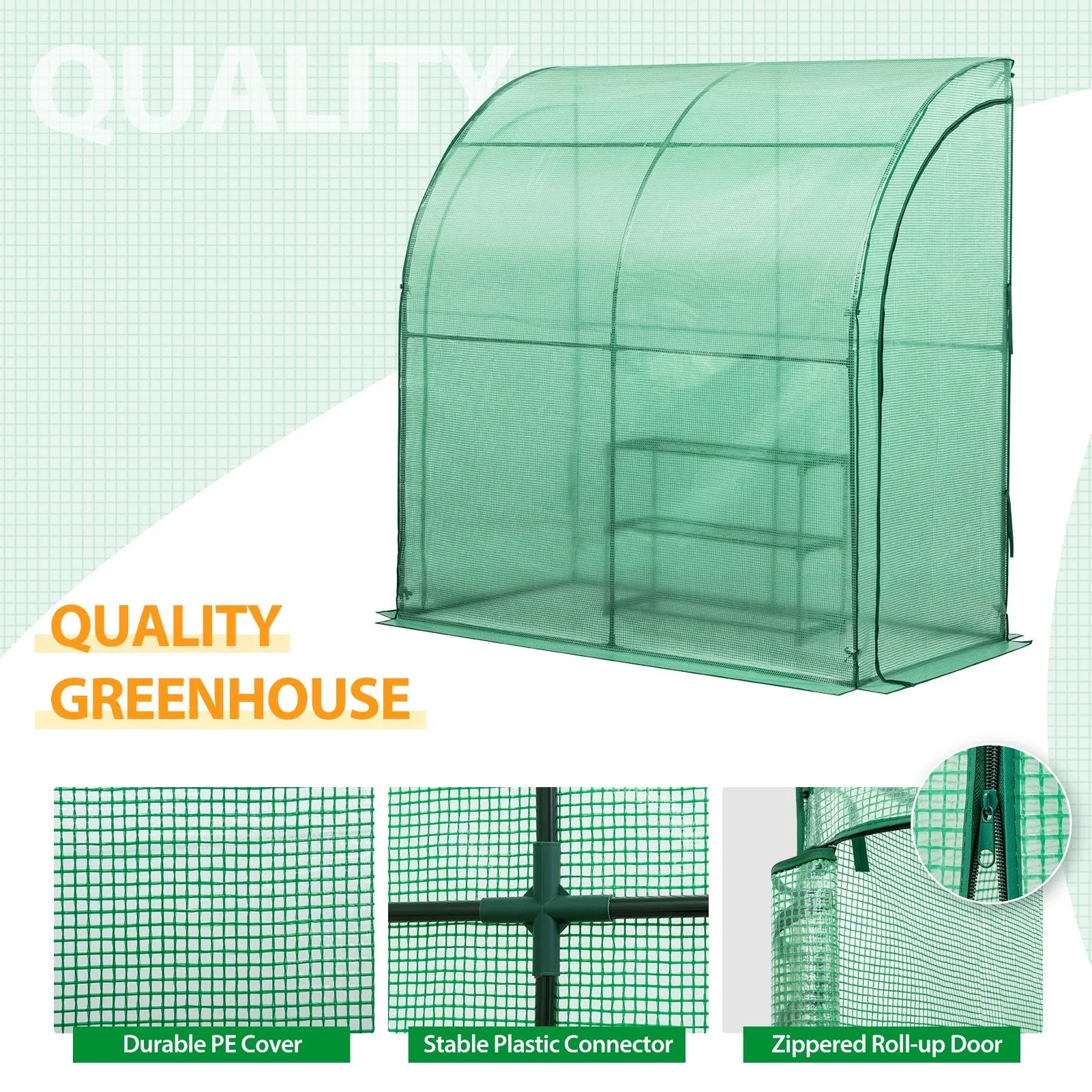 EAGLE PEAK 6.6x3.3x6.9 Outdoor Lean to Walk-in Greenhouse with Shelf