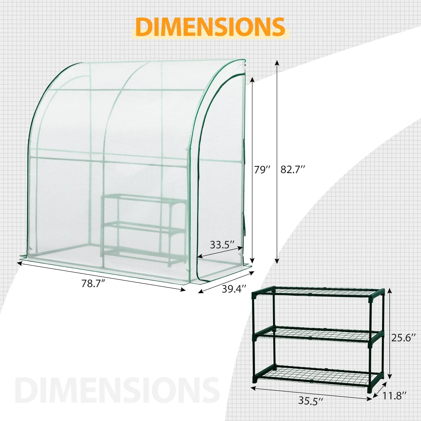 EAGLE PEAK 6.6x3.3x6.9 Outdoor Lean to Walk-in Greenhouse with Shelf