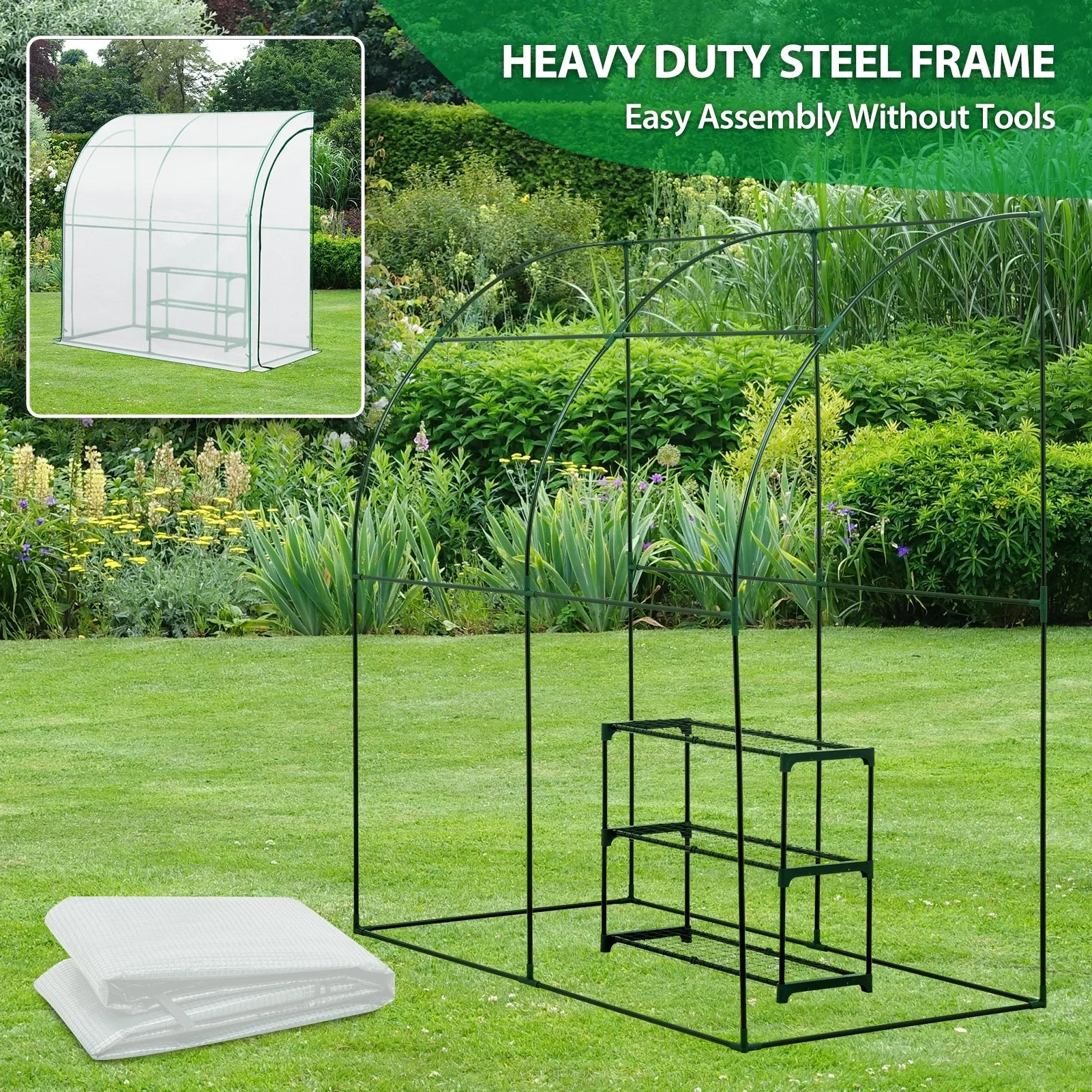 EAGLE PEAK 6.6x3.3x6.9 Outdoor Lean to Walk-in Greenhouse with Shelf