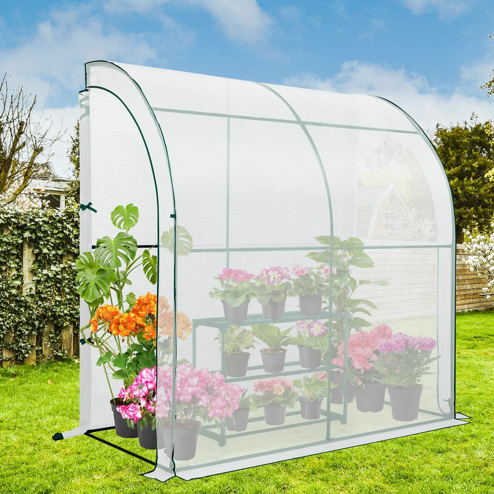 EAGLE PEAK 6.6x3.3x6.9 Outdoor Lean to Walk-in Greenhouse with Shelf