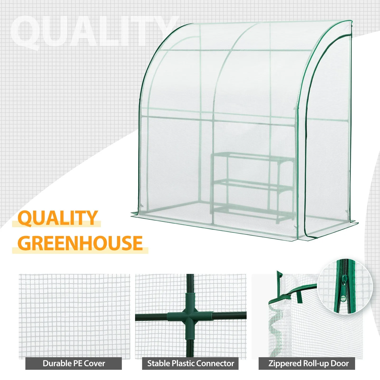 EAGLE PEAK 6.6x3.3x6.9 Outdoor Lean to Walk-in Greenhouse with Shelf