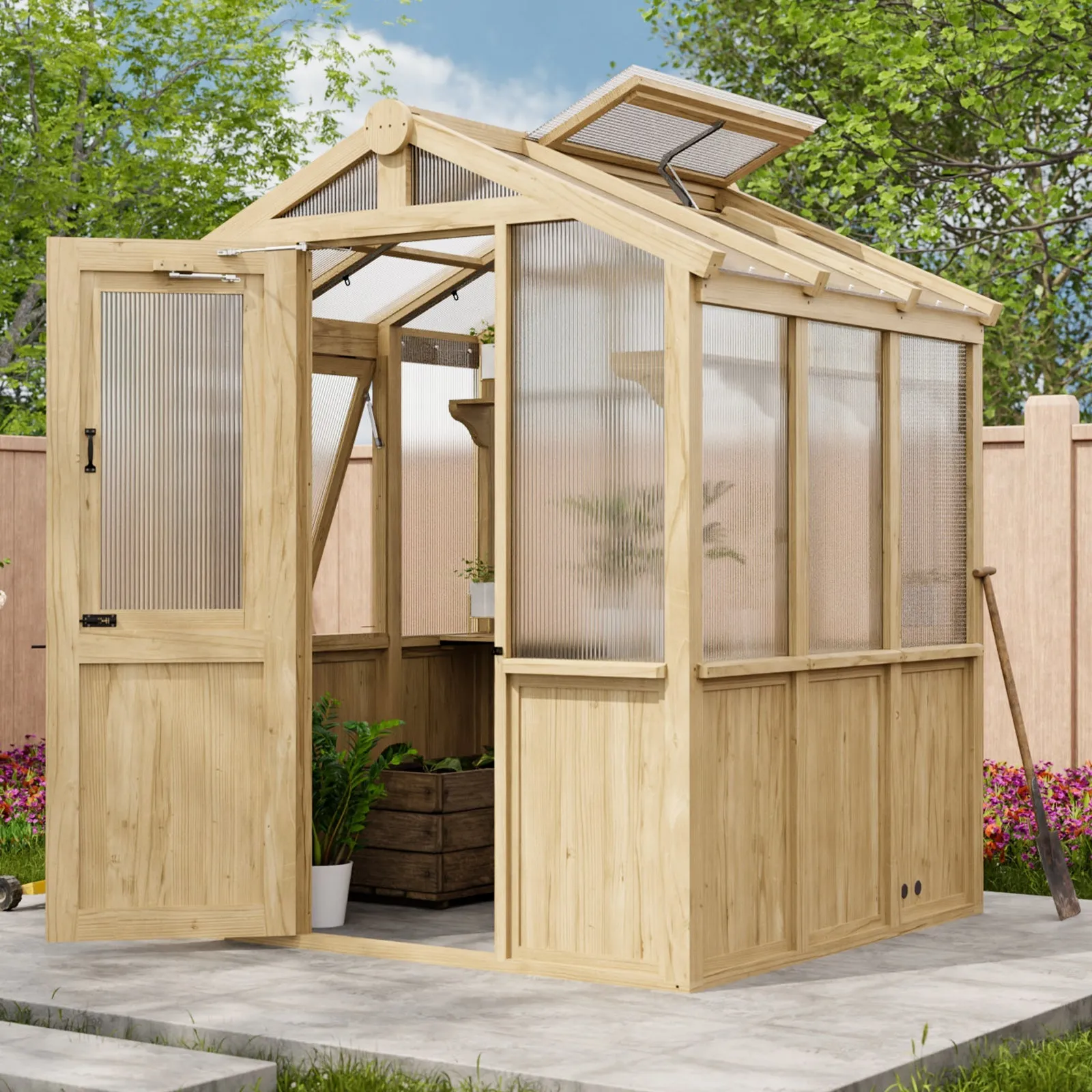 EAGLE PEAK 6.7x6x7.7 ft Wood and Polycarbonate Walk-in Greenhouse