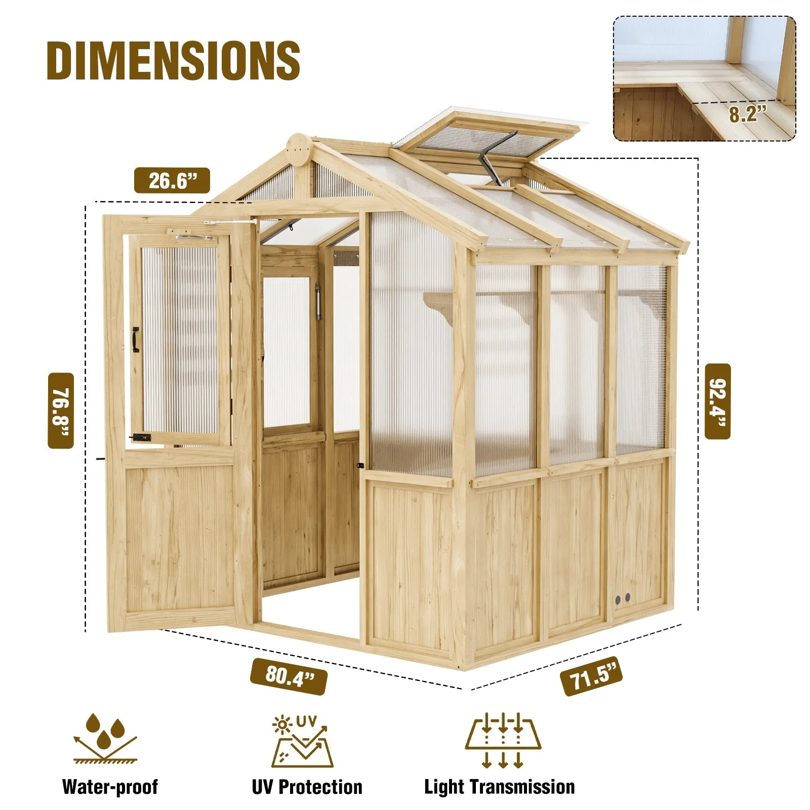 EAGLE PEAK 6.7x6x7.7 ft Wood and Polycarbonate Walk-in Greenhouse