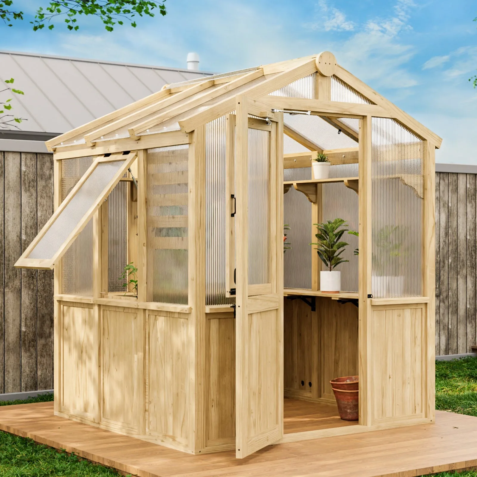 EAGLE PEAK 6.7x6x7.7 ft Wood and Polycarbonate Walk-in Greenhouse