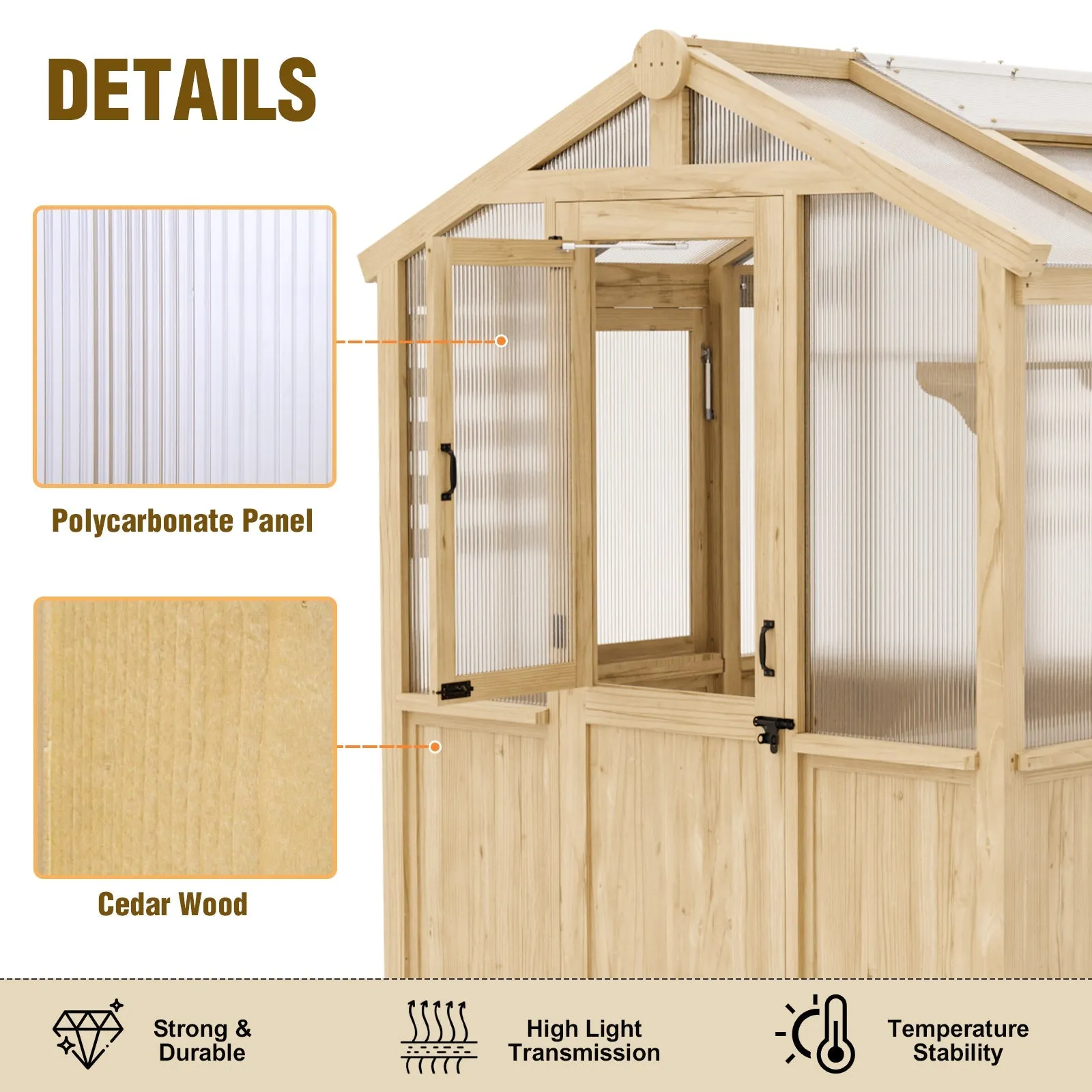 EAGLE PEAK 6.7x6x7.7 ft Wood and Polycarbonate Walk-in Greenhouse