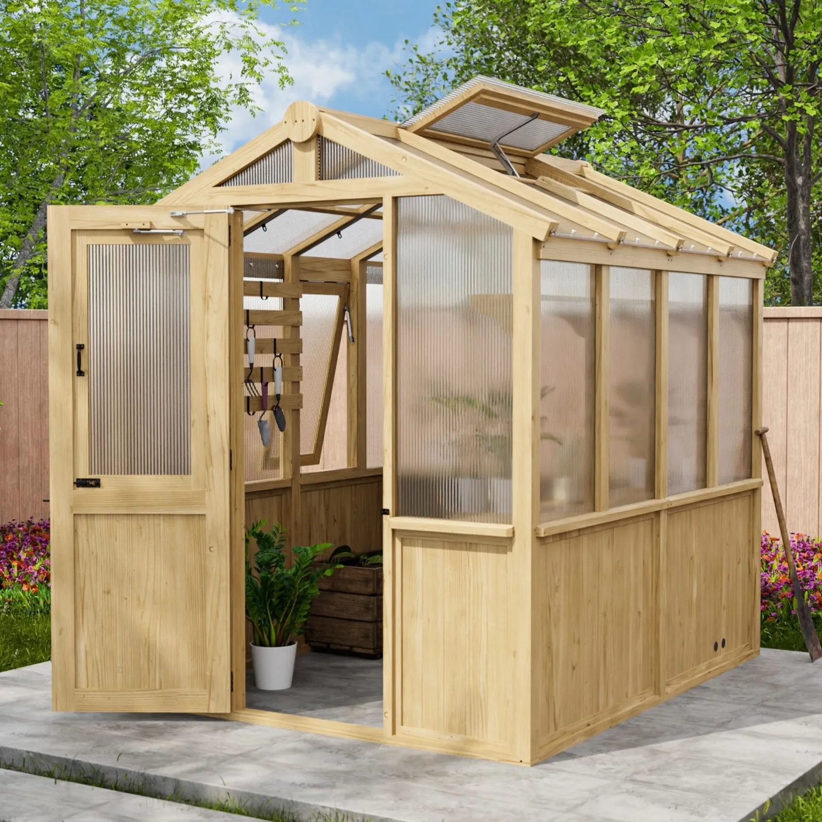 EAGLE PEAK 6.7x7.8x7.7 ft Wood and Polycarbonate Walk-in Greenhouse