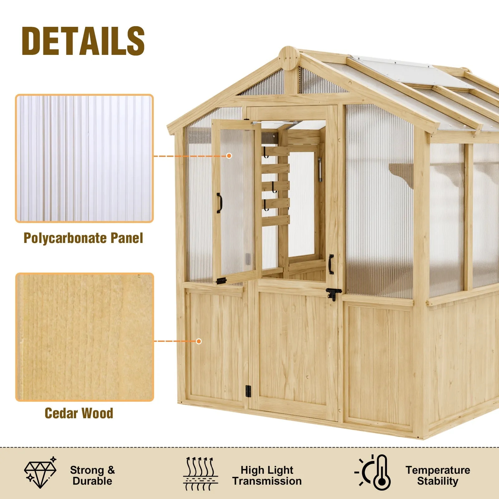 EAGLE PEAK 6.7x7.8x7.7 ft Wood and Polycarbonate Walk-in Greenhouse