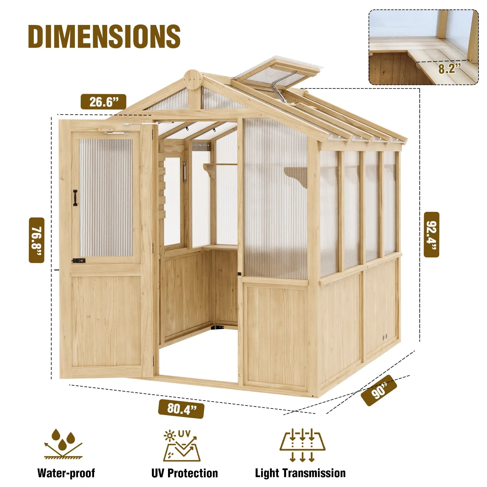 EAGLE PEAK 6.7x7.8x7.7 ft Wood and Polycarbonate Walk-in Greenhouse