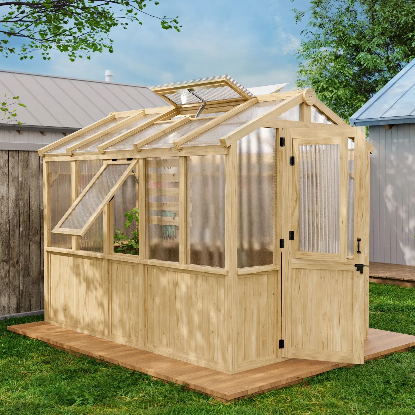 EAGLE PEAK 6.7x9.7x7.7 ft Wood and Polycarbonate Walk-in Greenhouse