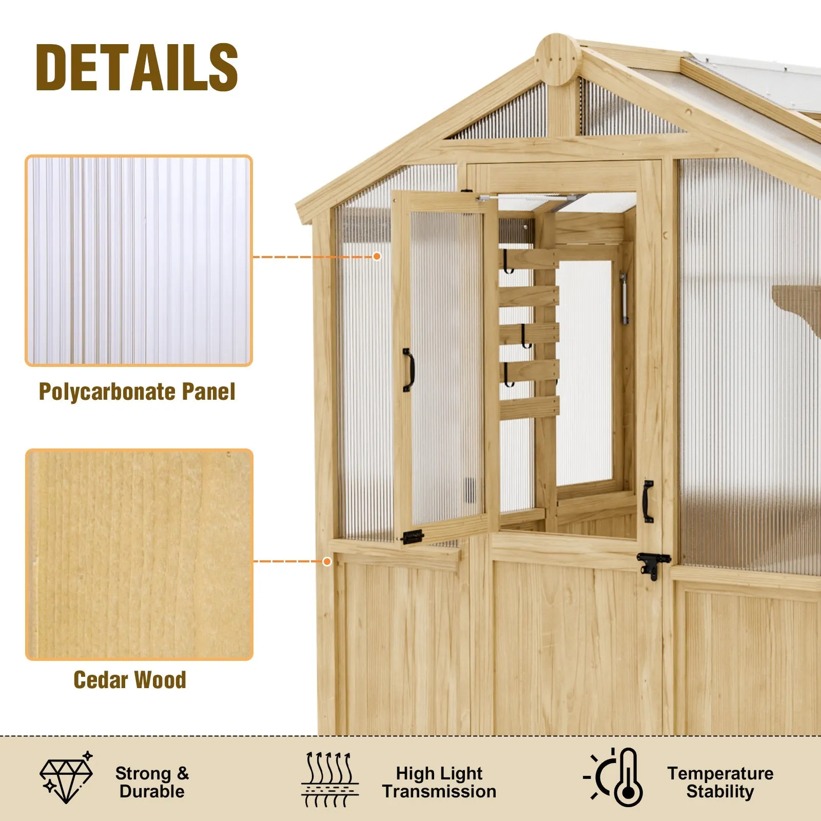 EAGLE PEAK 6.7x9.7x7.7 ft Wood and Polycarbonate Walk-in Greenhouse