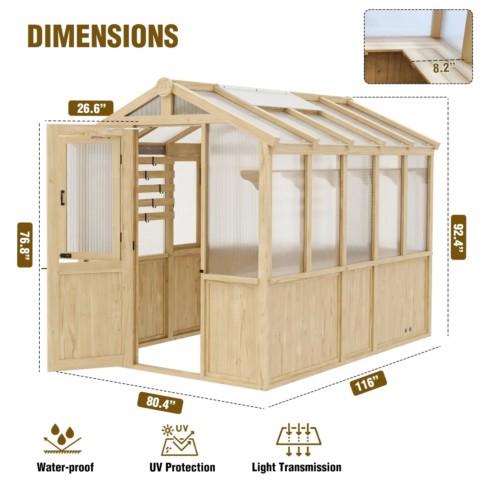 EAGLE PEAK 6.7x9.7x7.7 ft Wood and Polycarbonate Walk-in Greenhouse