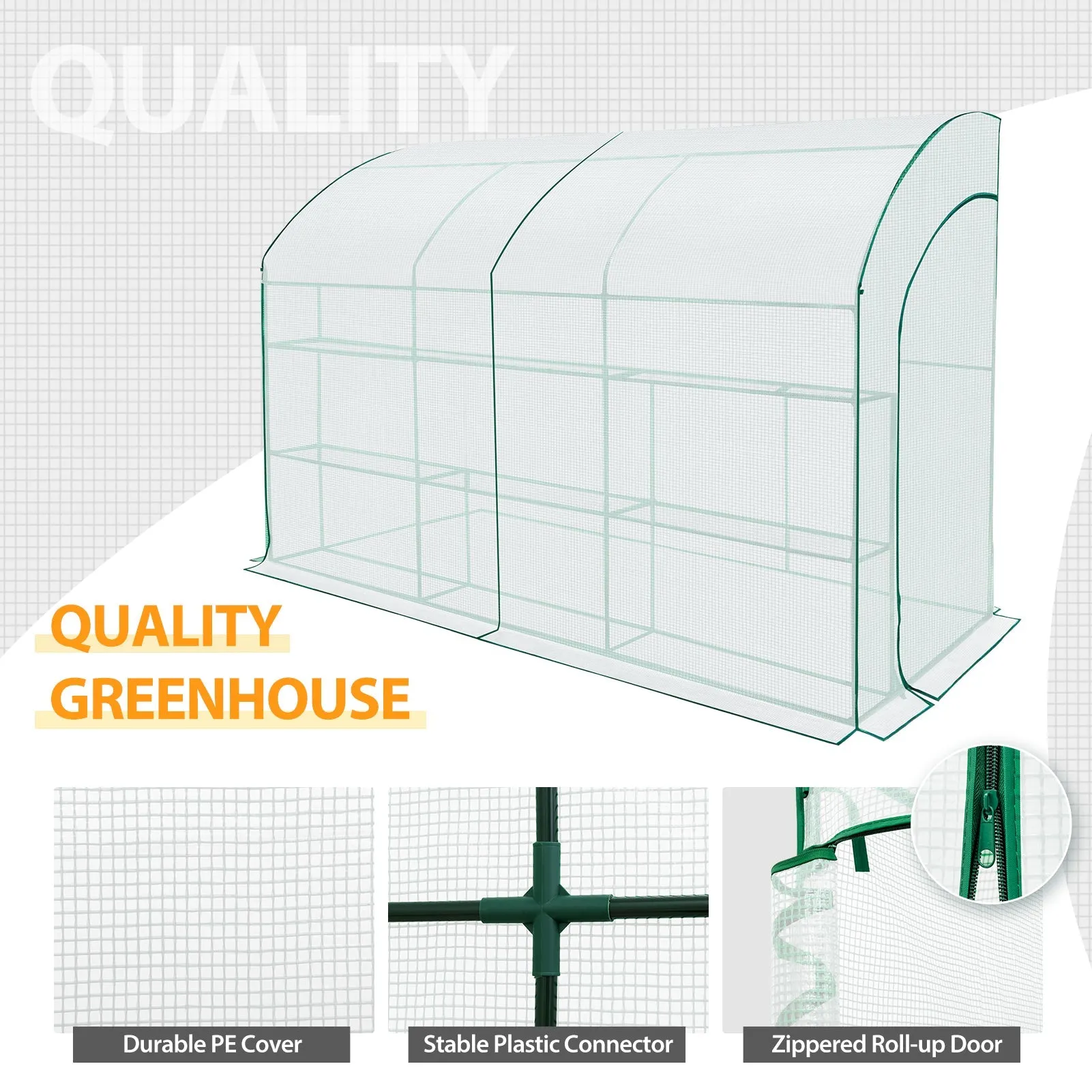 EAGLE PEAK 9.9x4.9x7.1 Outdoor Lean to Walk-in Greenhouse with Shelf