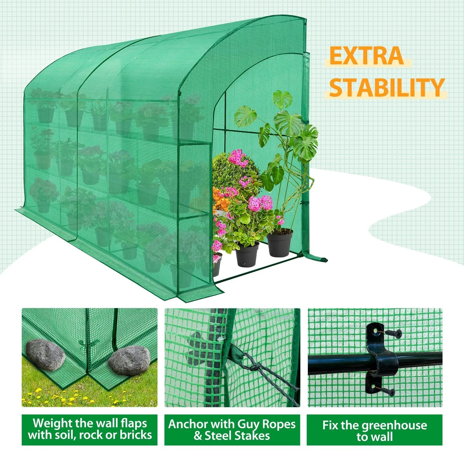 EAGLE PEAK 9.9x4.9x7.1 Outdoor Lean to Walk-in Greenhouse with Shelf