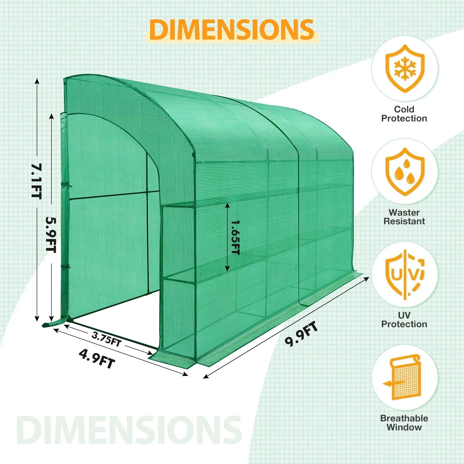 EAGLE PEAK 9.9x4.9x7.1 Outdoor Lean to Walk-in Greenhouse with Shelf