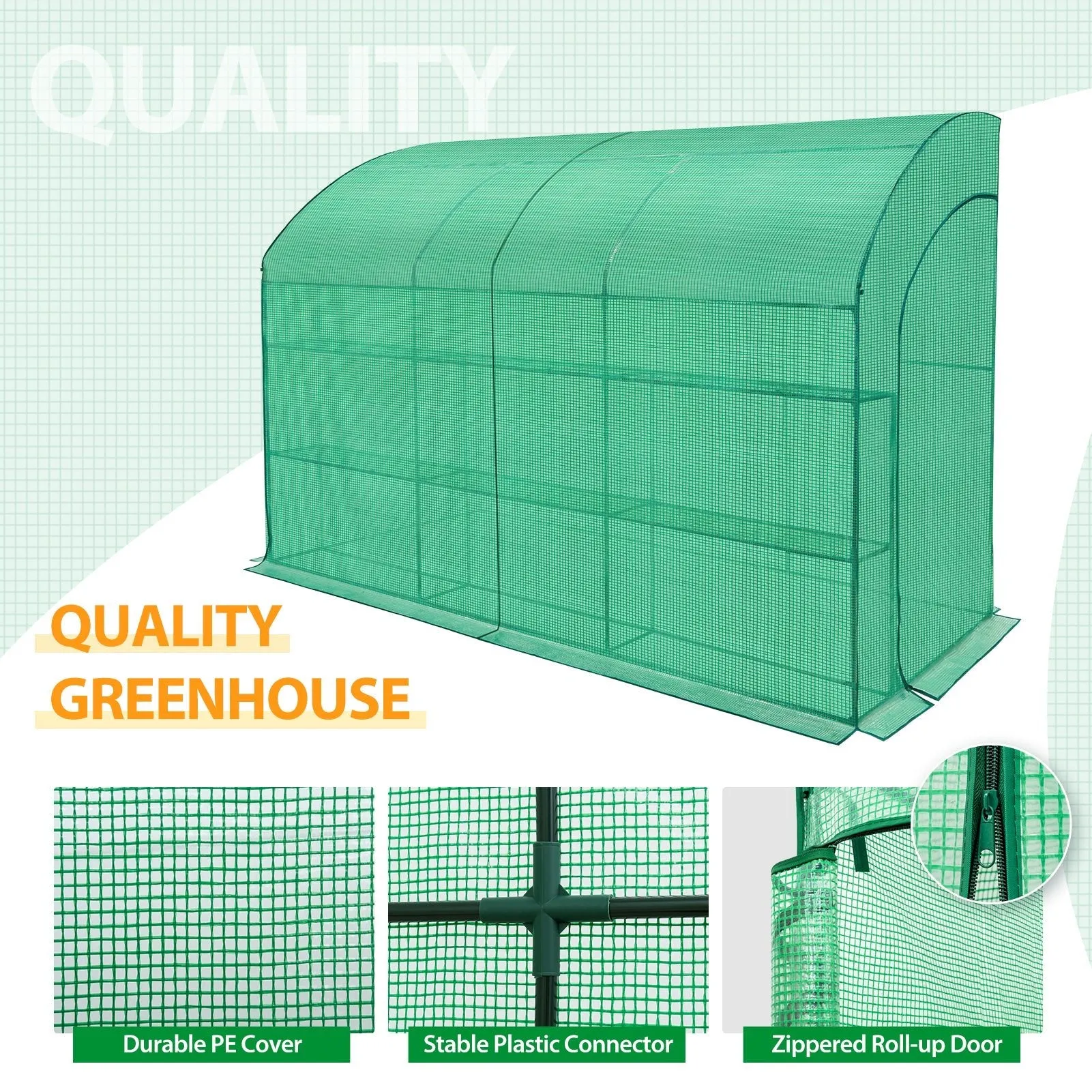 EAGLE PEAK 9.9x4.9x7.1 Outdoor Lean to Walk-in Greenhouse with Shelf