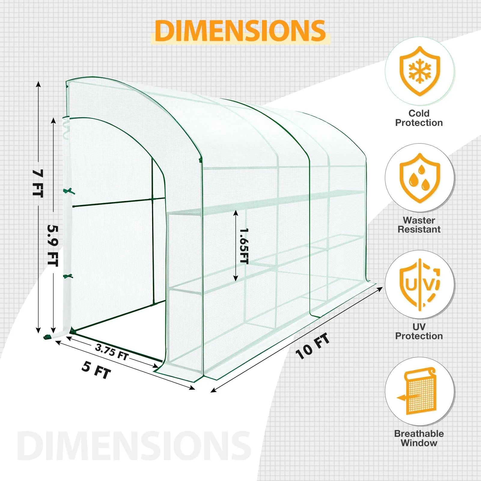 EAGLE PEAK 9.9x4.9x7.1 Outdoor Lean to Walk-in Greenhouse with Shelf