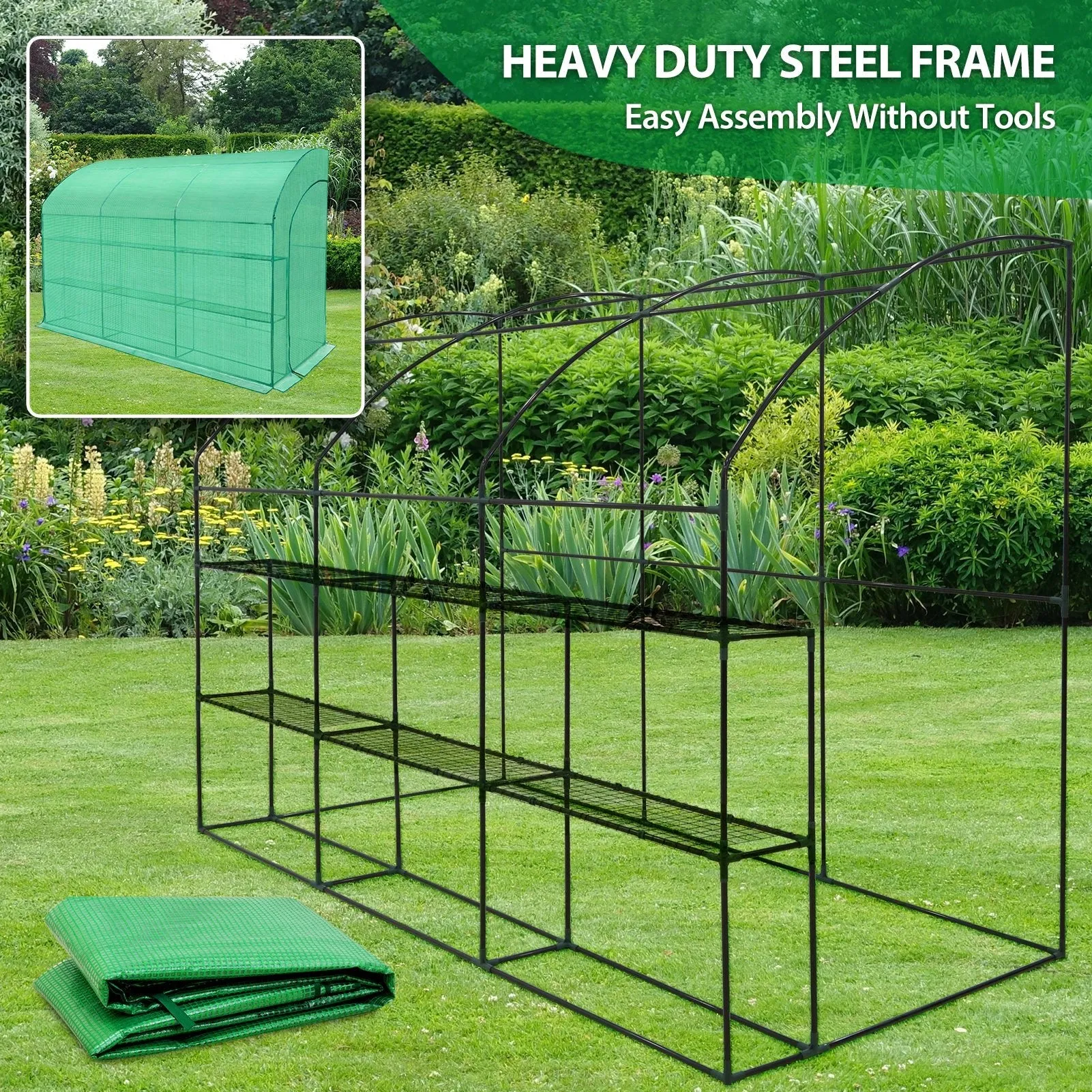 EAGLE PEAK 9.9x4.9x7.1 Outdoor Lean to Walk-in Greenhouse with Shelf